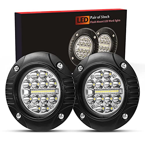 BUNKER INDUST Flush Mount LED Light Pods 5 Inch LED Work Light Bar Pair 48W Driving Bumper Lights Flood Spot Combo Off Road Fog Lights Waterproof for Tractor Truck ATV UTV Golf Cart - Image 1