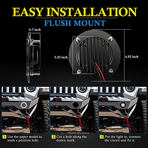 BUNKER INDUST Flush Mount LED Light Pods 5 Inch LED Work Light Bar Pair 48W Driving Bumper Lights Flood Spot Combo Off Road Fog Lights Waterproof for Tractor Truck ATV UTV Golf Cart - Image 4