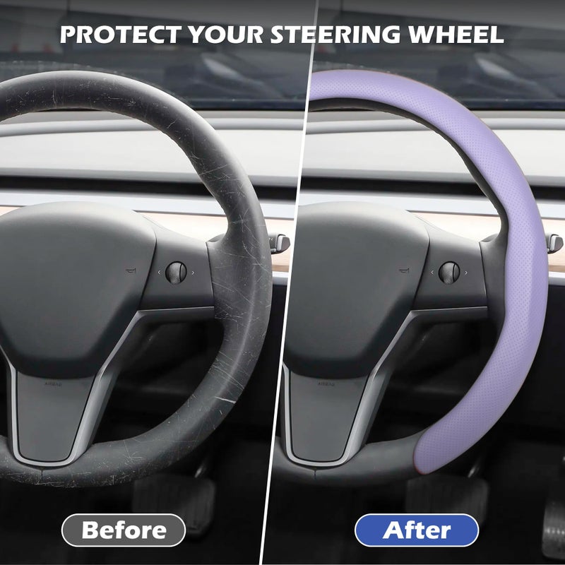 Frani Nappa Leather Steering Wheel Cover,Universal Fit 15 Inch-Premium Non-Slip Breathable Comfort Grip for Cars Trucks SUVs,Anti-Slip Durable Interior Upgrade Light Purple - Image 2