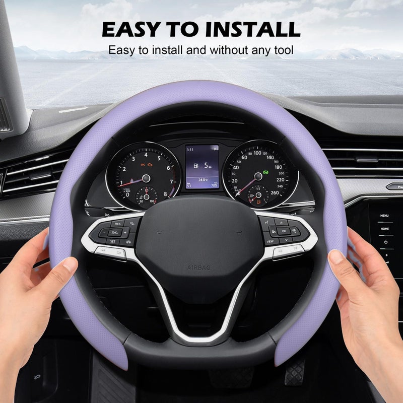 Frani Nappa Leather Steering Wheel Cover,Universal Fit 15 Inch-Premium Non-Slip Breathable Comfort Grip for Cars Trucks SUVs,Anti-Slip Durable Interior Upgrade Light Purple - Image 4