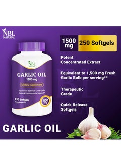 NBL Natural Garlic Oil 1500mg, High Potency, 250 Softgels  - Image 5