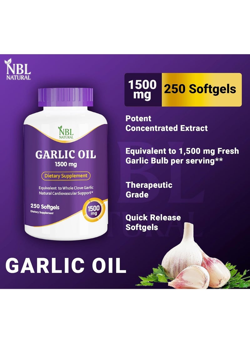 NBL Natural Garlic Oil 1500mg, High Potency, 250 Softgels  - Image 4