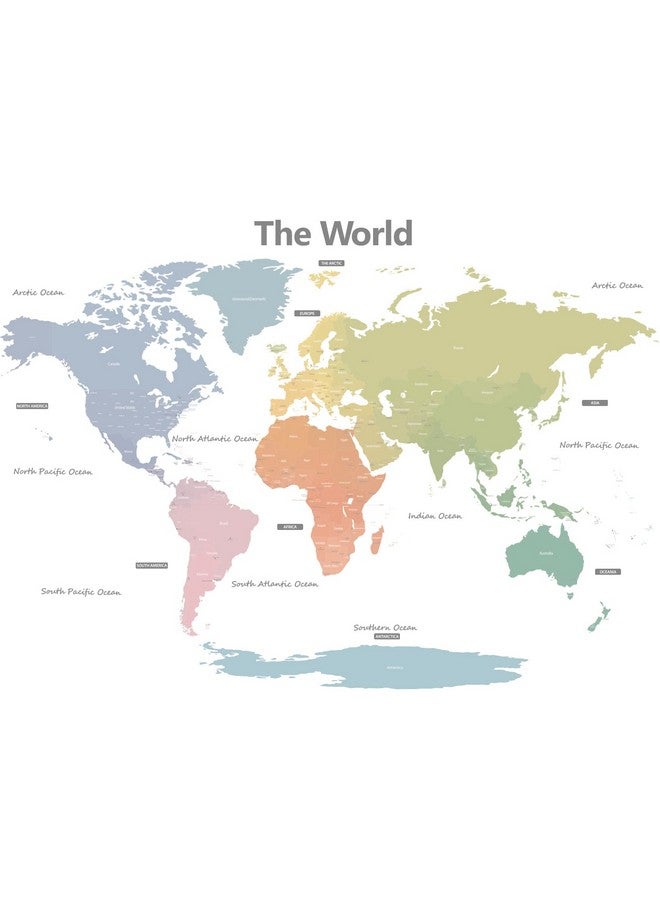 Decowall Dlt1809 Modern Pastel Tones World Map Kids Wall Stickers Wall Decals Peel And Stick Removable Wall Stickers For Kids Nursery Bedroom Living Room (Xlarge) D?Cor - Image 1