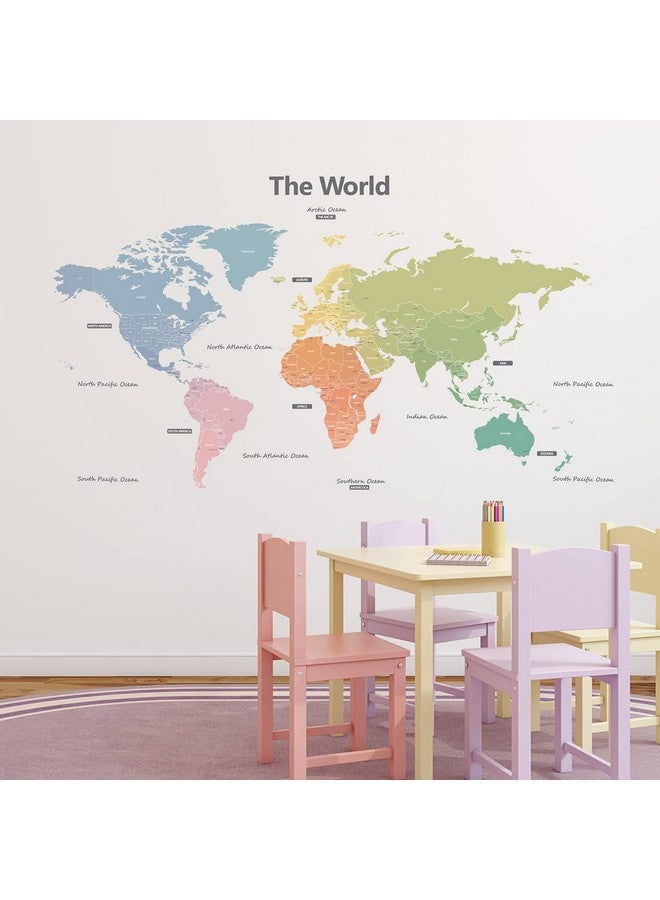 Decowall Dlt1809 Modern Pastel Tones World Map Kids Wall Stickers Wall Decals Peel And Stick Removable Wall Stickers For Kids Nursery Bedroom Living Room (Xlarge) D?Cor - Image 3