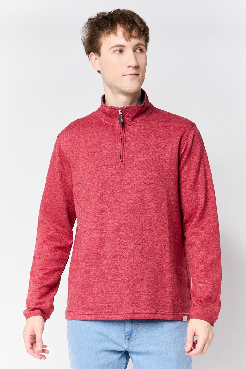 Chaps Men High Neck Heather Long Sleeve Sweatshirt, Mahogany - Image 1