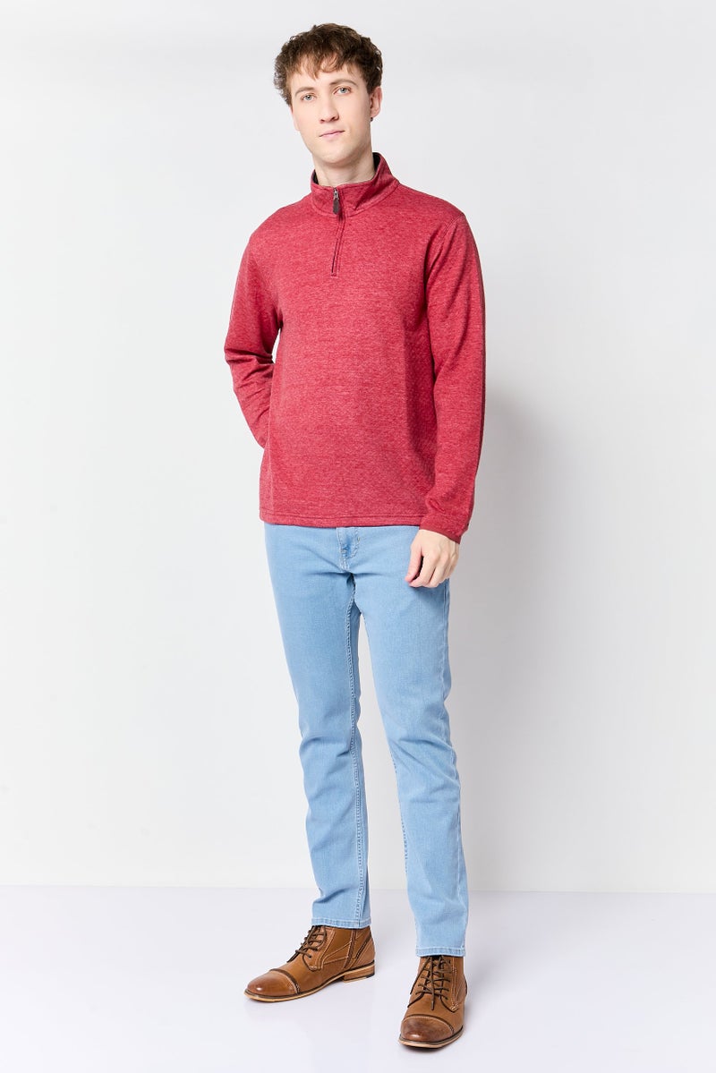 Chaps Men High Neck Heather Long Sleeve Sweatshirt, Mahogany - Image 2