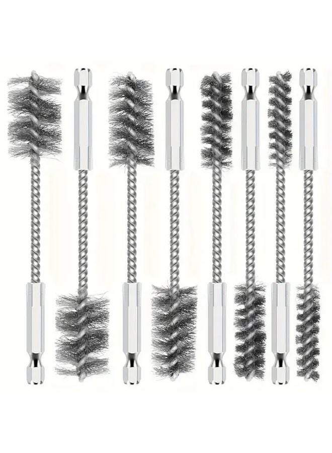 8pcs Wire Brush Set Hex Shank Rust Removal Bore Brushes 3 8 1 2 3 4 7 8 Inch Drill - Image 1