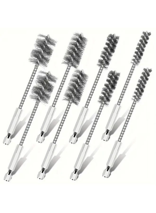 8pcs Wire Brush Set Hex Shank Rust Removal Bore Brushes 3 8 1 2 3 4 7 8 Inch Drill - Image 2