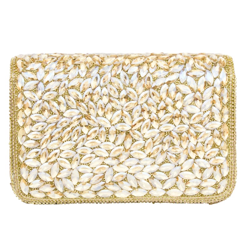 Dollar's Crystal Evening Clutch Bag for Women, Satin Rhinestone Purse with Detachable Chain Strap, Bridal Wedding Party Handbag, Sparkling Formal Bag - Image 4