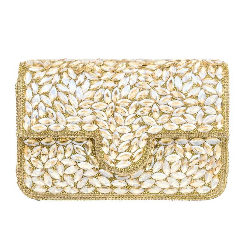 Dollar's Crystal Evening Clutch Bag for Women, Satin Rhinestone Purse with Detachable Chain Strap, Bridal Wedding Party Handbag, Sparkling Formal Bag - Image 1