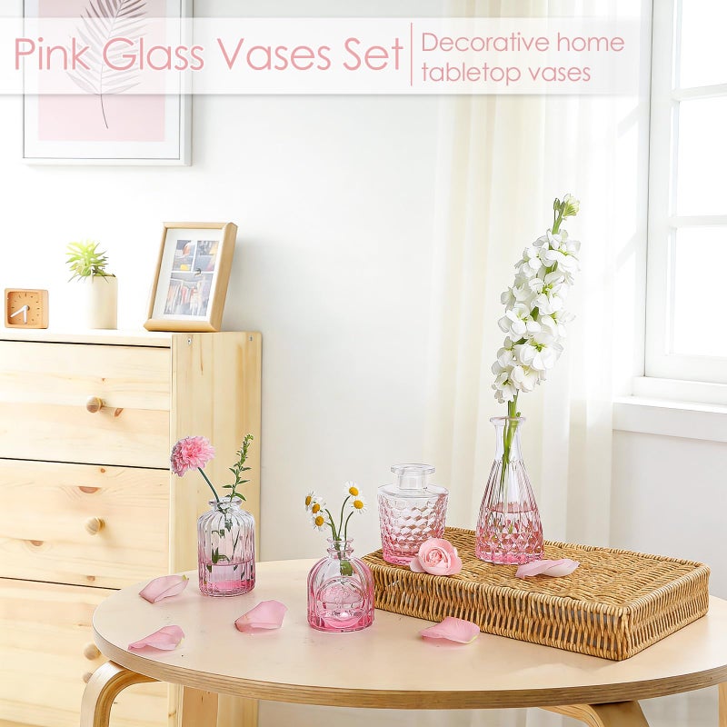 TBWIND Pink Glass Bud Vases Set of 12, Vintage Mini Vases for Centerpieces, Glass Bud Vase in Bulk for Wedding Decor, Single Flowers, Office and Home Table Flower DÃ©cor - Image 3