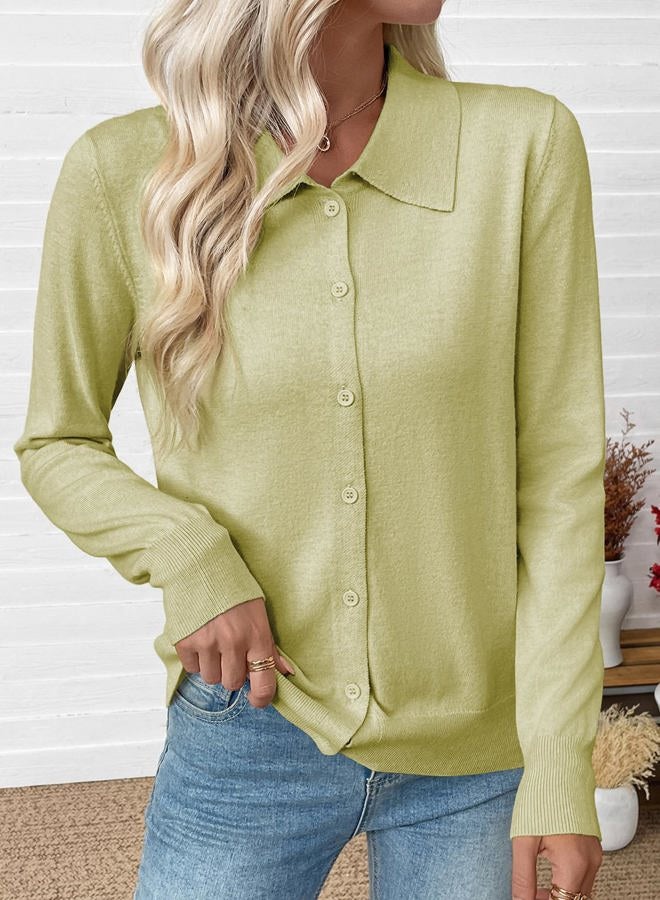 EVALESS Cardigan Sweaters for Women Wool Blend Lightweight Trendy Long Sleeve Lapel Collar Button Down Sweater Cardigans, Windy Green, S - Image 3