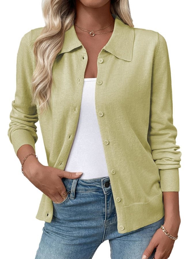 EVALESS Cardigan Sweaters for Women Wool Blend Lightweight Trendy Long Sleeve Lapel Collar Button Down Sweater Cardigans, Windy Green, S - Image 1