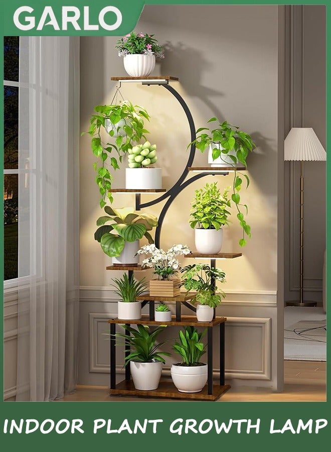 Garlo Plant Stand Indoor with Grow Lights, 8 Tiered Indoor Plant Shelf, 62" Tall Plant Stand for Indoor Plants Multiple, Metal Plant Flower Holder, S-Shaped Plant Rack for Home,Patio - Image 1