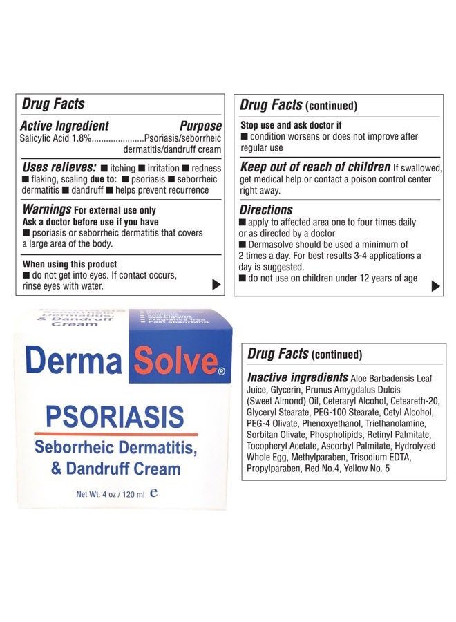 Dermasolve Psoriasis & Seborrheic Dermatitis Treatment Cream - Provides Intense Relief for Itchy, Flakey Skin and Advanced Moisturizing Prevents Future Flare-Ups 4.0 oz - Image 4