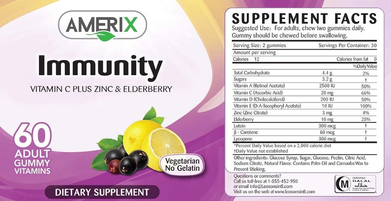 اميركس Amerix Immunity for Adult Vitamin C+ Zinc & Elderberry Gummies 60’s - Image 3