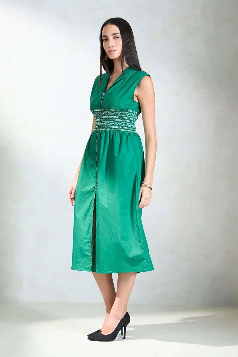 Virgio Zip Front Midi Dress