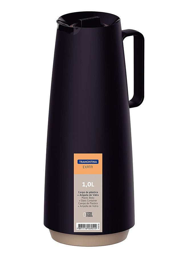 TRAMONTINA Since 1911,Made in Brazil- Exata Black Plastic Thermal Flask with 1 Liter Glass Liner  - Image 2