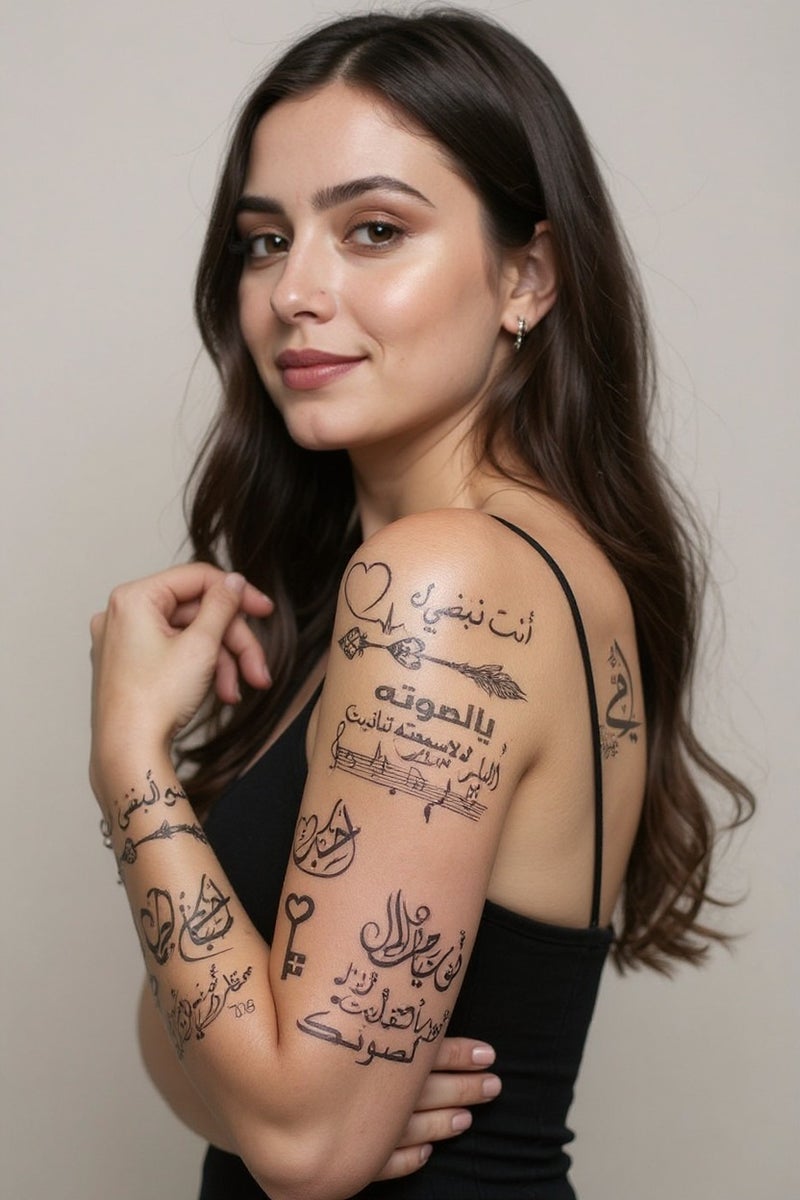 ستيكر تاتو/وشم شبه دائم واقعي بتصميم حروف عربية و كلمة أمي من ورقة كبيرة تدوم لمدة أسبوعين للنساء والبنات والرجال - Image 2