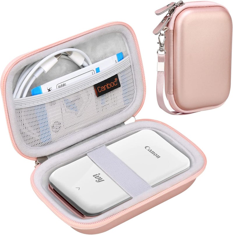 Canboc Hard Case for Canon Ivy 2/Canon Ivy/Canon Ivy CLIQ+2 CLIQ 2 CLIQ+ Mini Photo Printer Mobile Wireless Bluetooth Instant Camera Printer, Mesh Bag fit Photo Paper and Cable, Rose Gold - Image 1
