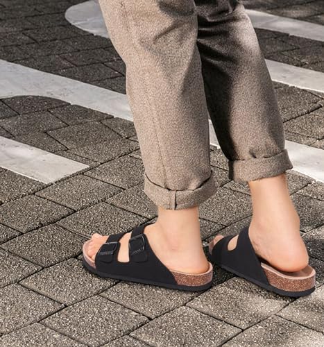 ODOLY Unisex Cork Footbed Slide Sandal, Arch Support Summer Outdoor Sandals with Adjustable Buckle for Women and Men, Black 37 (6.5-7 Women/5-5.5 Men) - Image 2