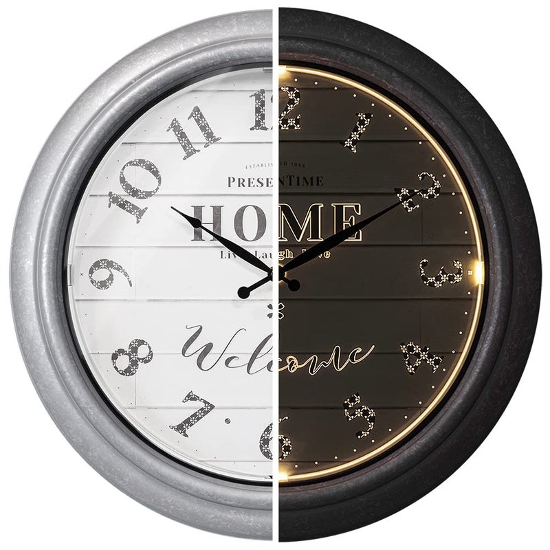 Presentime Presentime  Co 18 Vienna Modern Farmhouse Luminous IndoorOutdoor Clock Shiplap Style Galvanized Silver Finish Night Light with Smart Sensor Wall Decoration Outdoor Lights  Decoration 
