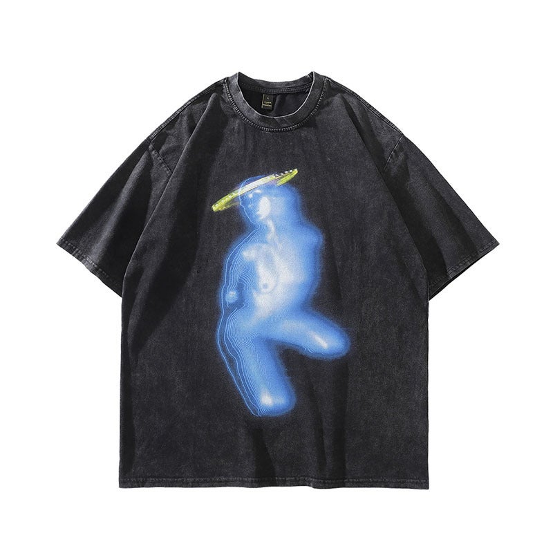 Vintage Streetwear Tee with Ukiyo-e Tattoo Girl Design D85 - Image 4