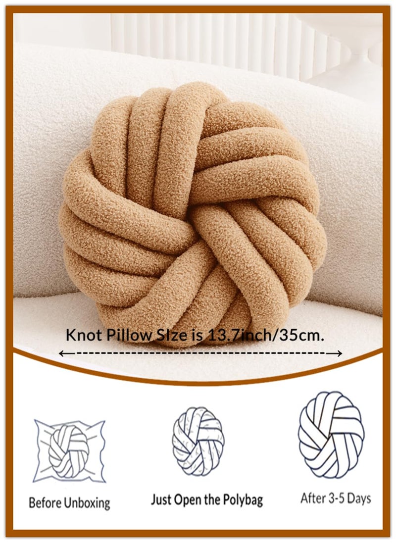 Vdoioe Khaki Knot Pillow 13.7'' Round Throw Pillow Soft Plush Knot Ball Pillow Handmade Knotted Pillow Modern Home Decorative Knotted Pillow Cushion for Bed Bedroom, Sofa, Couch - Image 5
