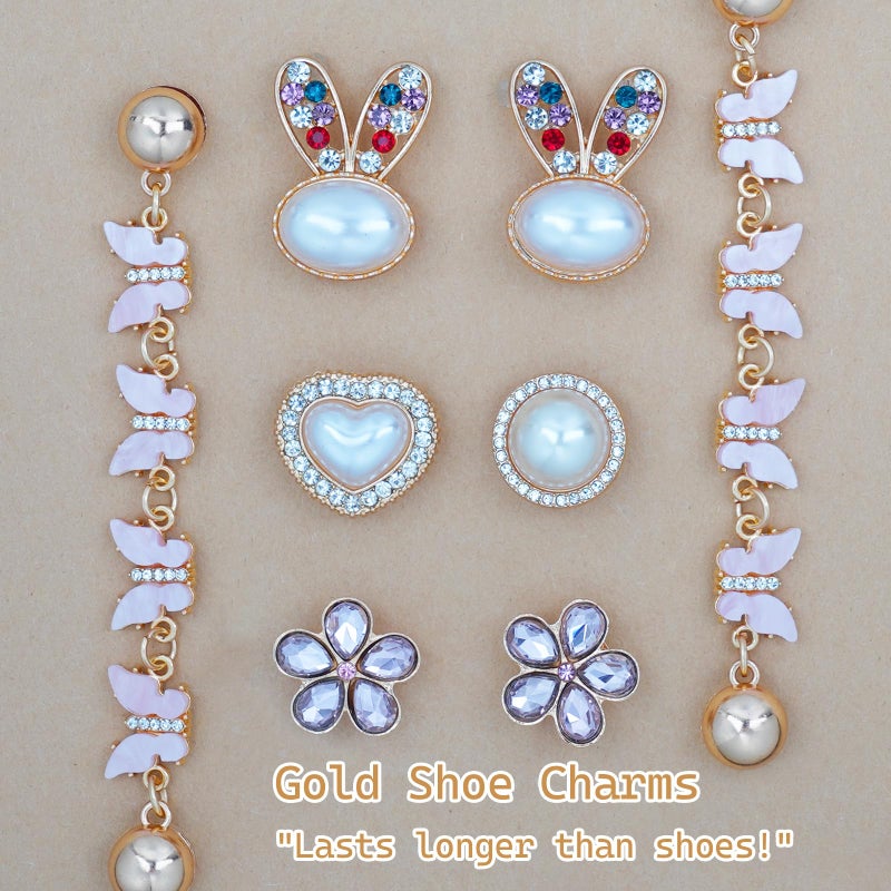 Lugailly 22Pcs Bling Shoe Charms Luxury Metal Shoe Accessories for Women Jewelry Designer Decor Rhinestone Chain Pearl Gems for Girls Party Favors Birthday & Christmas Gifts - Image 3