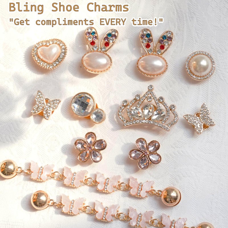 Lugailly 22Pcs Bling Shoe Charms Luxury Metal Shoe Accessories for Women Jewelry Designer Decor Rhinestone Chain Pearl Gems for Girls Party Favors Birthday & Christmas Gifts - Image 2