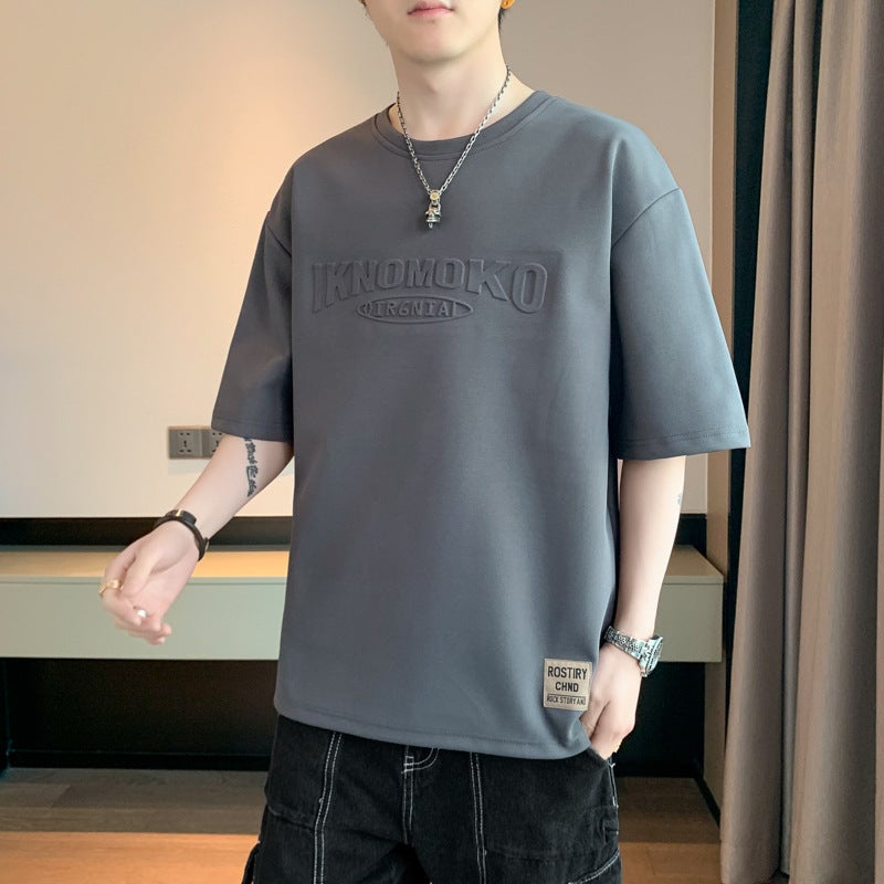 Men'S T-Shirt Short-Sleeved Summer Thin Round Neck Fashionable Brand Loose Plus Large Size Steel Print Half-Sleeved Fat Men'S Fashionable - Image 4