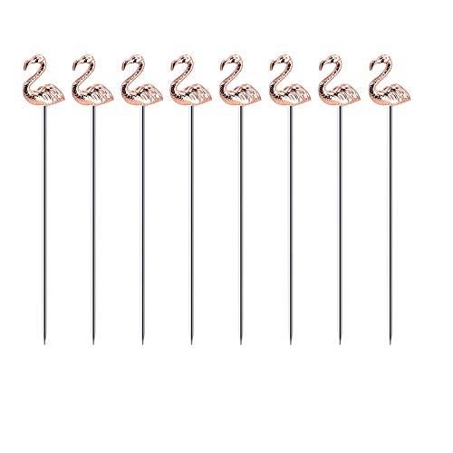 DEEKOUDT Flamingo Martini Cocktail Picks Reusable Olive Picks Garnish Skewer Fruit Toothpicks Pack of 8 (Rose Gold Flamingo) - Image 1