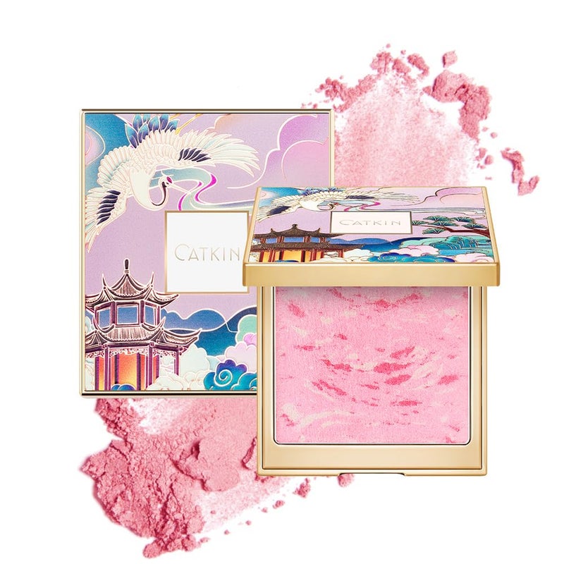 CATKIN Powder Blush for Cheek Blusher Natural Shimmering Blush  Highlight 2 in 1 Creamy Blendable Baked Blush Palette 10g C01 Drunk in Blossom