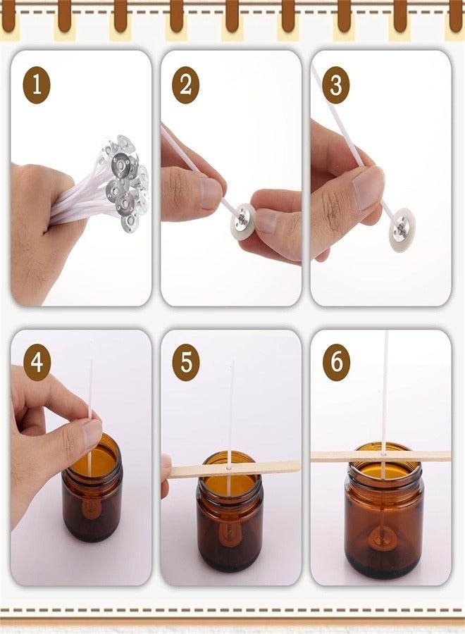rocooart 100 Pcs Cotton Candle Wicks (10cm) with 100 Pcs Wick Stickers and 5 Pcs Wooden Candle Wick Holders, Candle Wicks for Pillar Candle Making and Candle DIY - Image 2