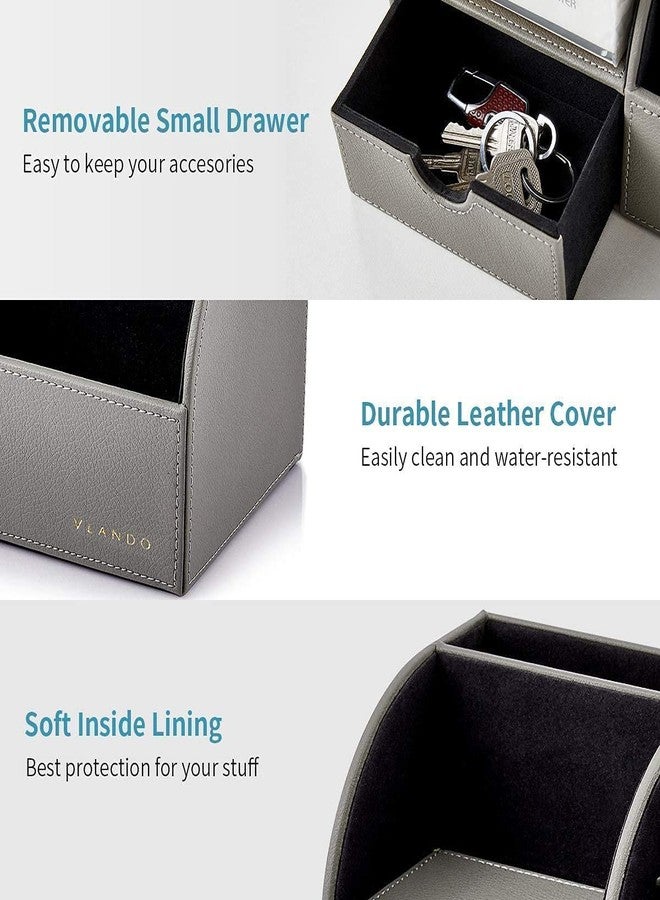 Vlando Office Desk Organizer Leather Desktop Organizer Caddy with Drawer for Storing Desktop Supplies and Accessories (Grey Set) - Image 3