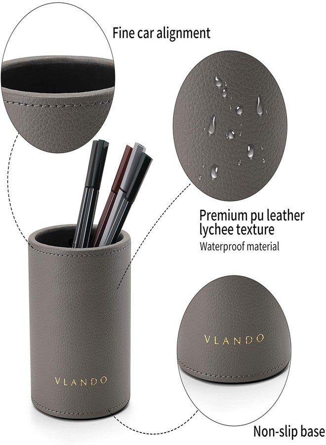 Vlando Office Desk Organizer Leather Desktop Organizer Caddy with Drawer for Storing Desktop Supplies and Accessories (Grey Set) - Image 5