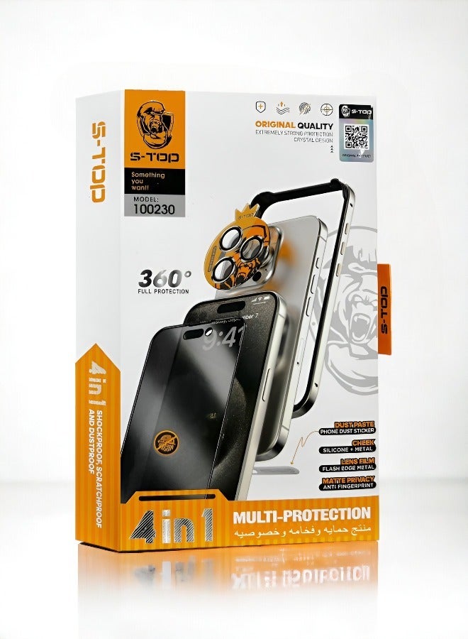 S-TOP Protection package (4in1) for iPhone 15 Pro, integrated protection package distinguished by high-quality manufacturing, a case to protect the edges of the mobile phone - Image 1