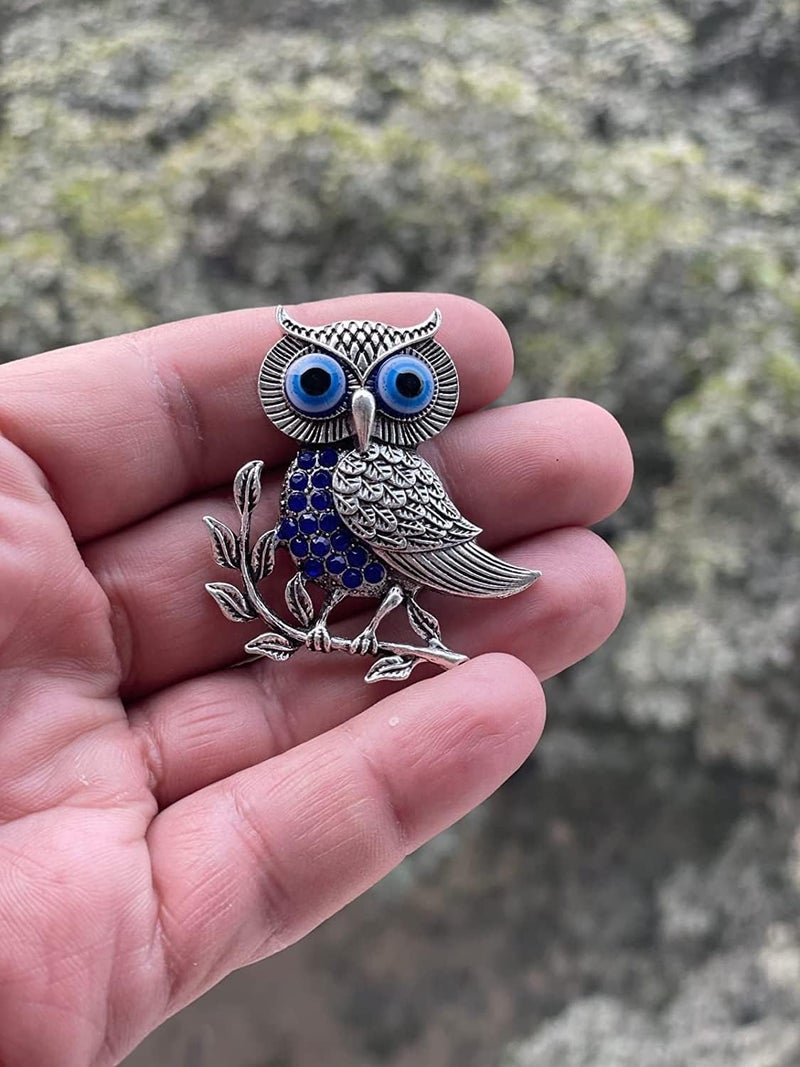 BLUE BEADS Silver Evil Eye Owl Fridge Magnet Sticker - Sign of Good Luck & Protection Unique Souvenir Items Home and Office Decorative Things Artistic Against Negativity - Image 3