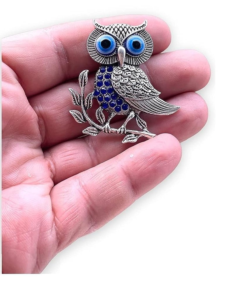 BLUE BEADS Silver Evil Eye Owl Fridge Magnet Sticker - Sign of Good Luck & Protection Unique Souvenir Items Home and Office Decorative Things Artistic Against Negativity - Image 2