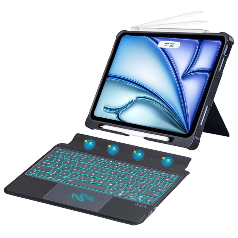 TECPHILE Wireless Keyboard Case for iPad Air 11 M3 2025 /M2 2024 & Air 10.9” (5th/ 4th) & iPad Pro 11 inch with Kickstand, Large Touchpad, 7 Colors Backlit, Pencil Holder, Magnetic Detachable Cover - Image 1