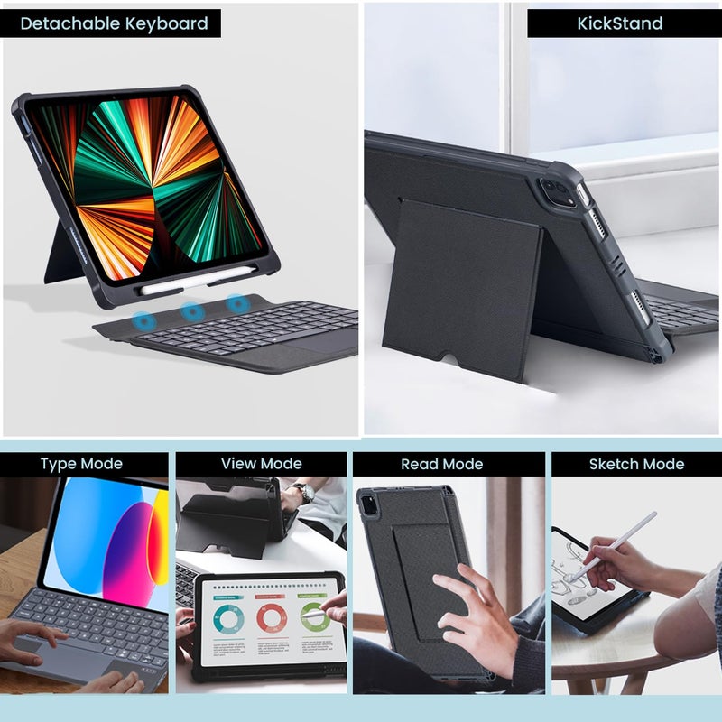TECPHILE Wireless Keyboard Case for iPad Air 11 M3 2025 /M2 2024 & Air 10.9” (5th/ 4th) & iPad Pro 11 inch with Kickstand, Large Touchpad, 7 Colors Backlit, Pencil Holder, Magnetic Detachable Cover - Image 4