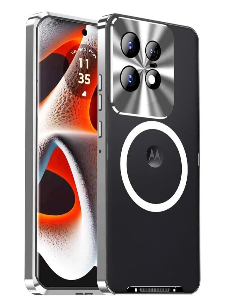 عام حافظة مغناطيسية متوافقة مع Motorola Edge 50 Pro 5G، إطار معدني مع حماية لعدسة الشاحن المغناطيسي، غطاء شفاف غير لامع مقاوم للصدمات لجهاز Moto Edge 50 Pro.
