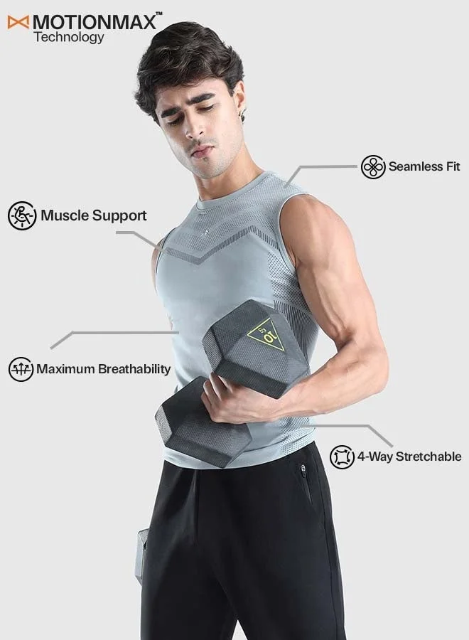 Musclemind Grey Men's Seamless Sleeveless Compression T-shirt for Men | Best Price UAE