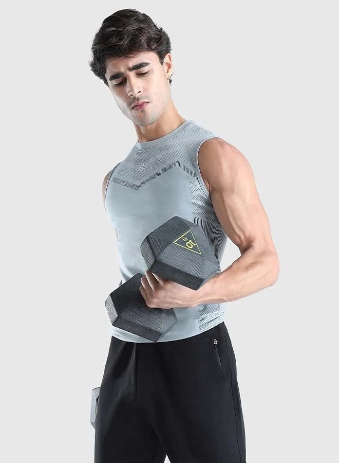 Musclemind Grey Men's Seamless Sleeveless Compression T-shirt for Men | Best Price UAE