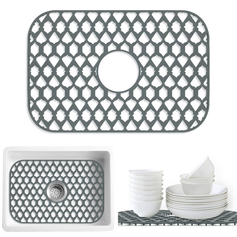 SAMSIER Sink Protectors for Kitchen Sink 13x11 &16x12 &19x14 &22x13 &24x13 &26x14 &28x14 &30x16  Large Silicone Sink Mats Grid for Bottom of Farmhouse Sink (19 x13   Center Drain) - Image 1