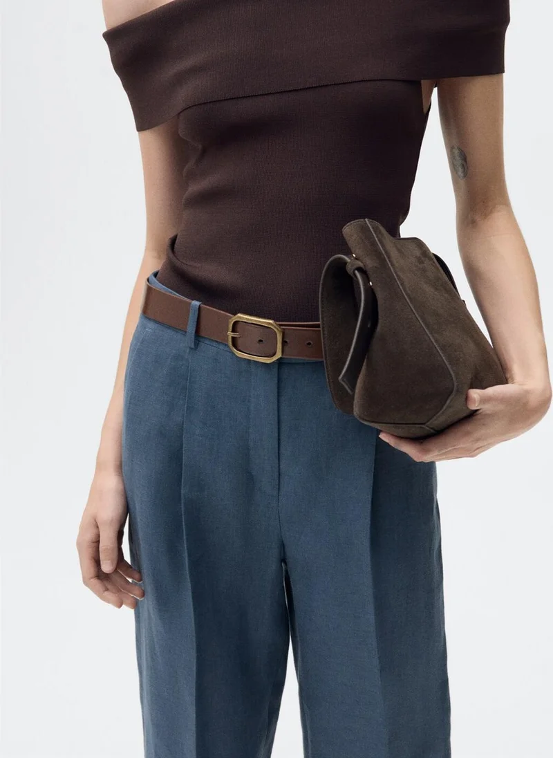 MANGO Straight Linen Dart Detail Pants