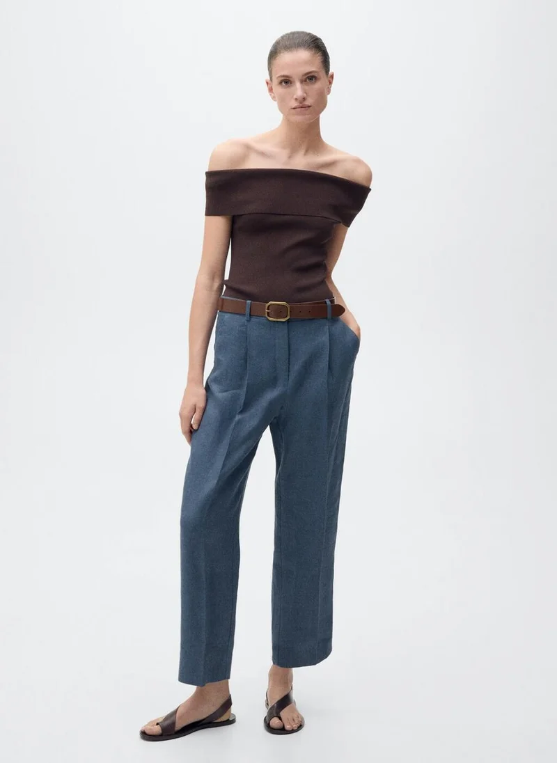 MANGO Straight Linen Dart Detail Pants