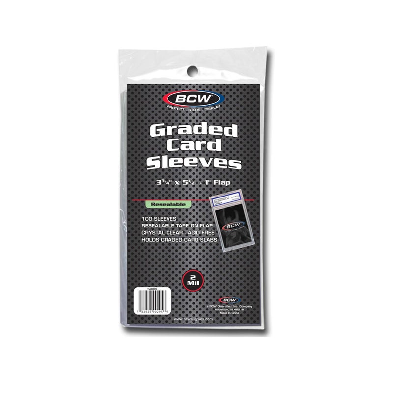 BCW Resealable Graded Card Sleeves 100 Pack Universal Fit for PSA Beckett SGC More AcidFree Archival Polypropylene 3 x 5 with 1 Flap - Image 2