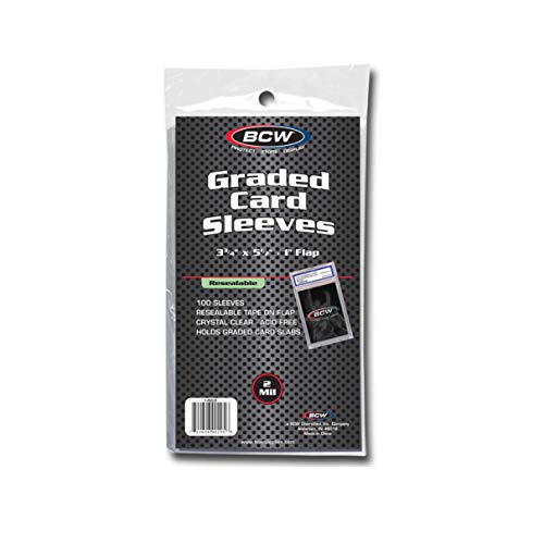 BCW Resealable Graded Card Sleeves 100 Pack Universal Fit for PSA Beckett SGC More AcidFree Archival Polypropylene 3 x 5 with 1 Flap - Image 1