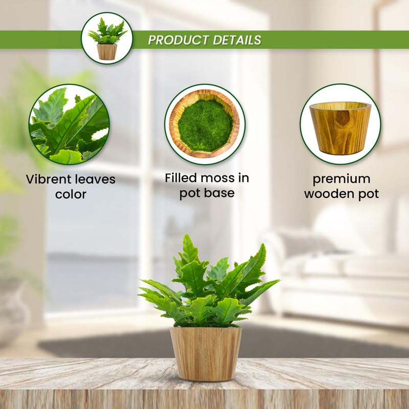 fancymart Plastic Artificial Plant Arrangement In Wood Pot(Design-15),Multicolor - Image 3